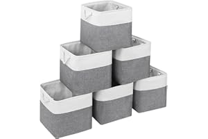 AUSSIY Cube Storage Bin, Collapsible Fabric Storage Bins With Handles, For Clothes Storage, Toys, Book ，13×13×13inches, Pack of 6 (White Grey)