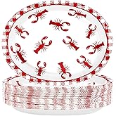 Grencian 50Pcs Crawfish Boil Oval Paper Plates 10" X 12" Disposable Red Grid Pattern Crawfish Party Plates Crawfish Tableware for Lobster BBQ Gathering Picnic Cookout Carnival Birthday Decorations