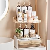 Delamu Bathroom Organizers and Storage, 2 Tier 2 Drawer Makeup Organizer Countertop, Easy to Install, Ideal for Bathroom Counter, Vanity, Ideal for Women Girls, Amber