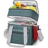 EEEKit 14L Insulated Lunch Bag, Double Compartment Leakproof Waterproof Cooler Tote, Reusable Lunch Box for Men and Women, Work Office Travel Picnic, Navy, 10.6 x 6.7 x 9.5 Inch