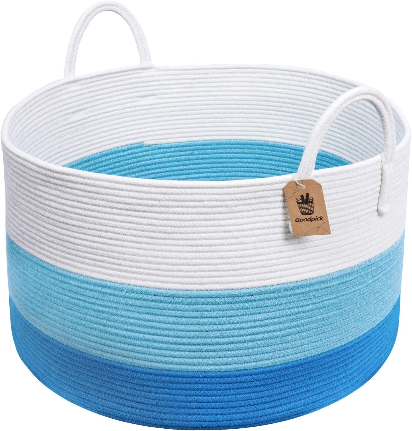 INDRESSME XXXLarge Blue Woven Rope Basket | Wide 21" x 14" Blanket Storage Basket Decorative Baby Toy Basket | Extra Large Blanket Basket