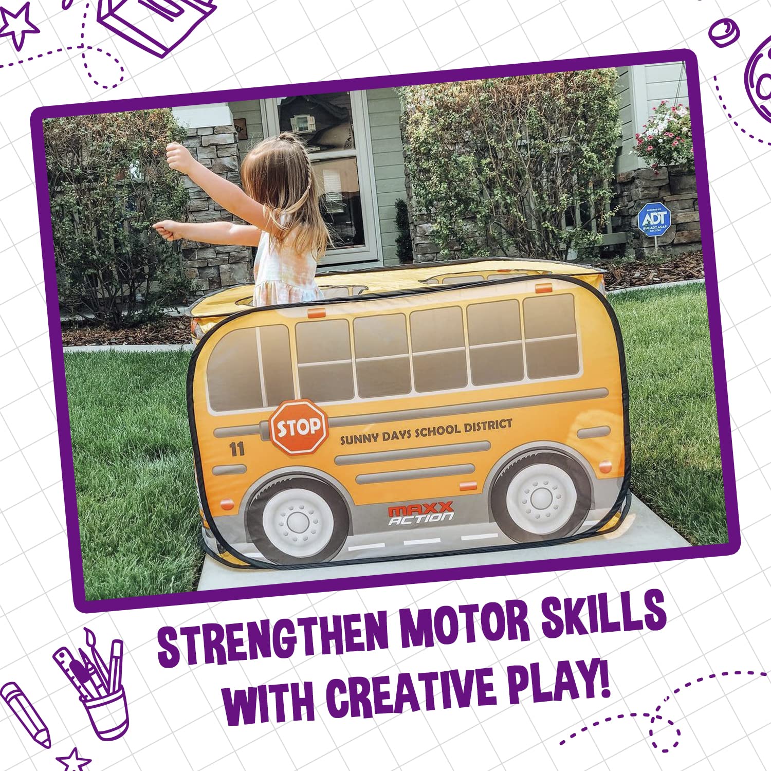 Sunny Days Entertainment Pop Up School Bus – Indoor Playhouse for Kids | Yellow Vehicle Toy Gift for Boys and Girls