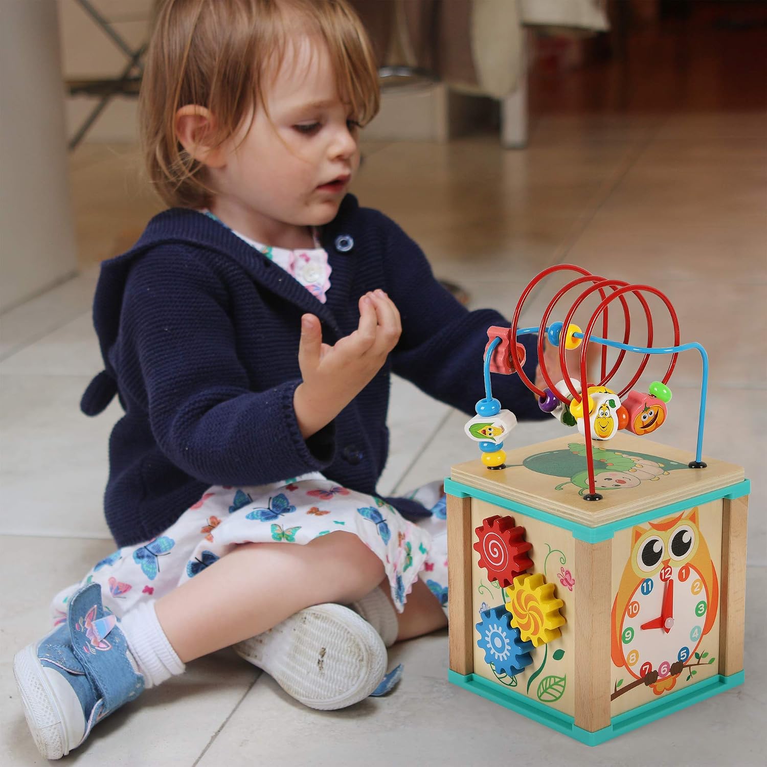 TOWO Wooden Activity Cube Beads Maze -5 activities in one Roller Coaster Beads Maze - Image 4