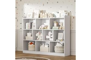 DIYART White Bookshelf, Wood Bookcase with 3 Tier Open Shelves, 10-Cube Minimalist Storage Shelf for Living Room, Bedroom, 43.3" W x 35.4" H