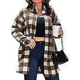 IN'VOLAND Womens Plus Size Plaid Flannel Shirt Long Sleeve Button Down Blouses Tops Shacket Jackets Coats with Pockets