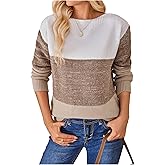 Verdusa Women's Cozy Color Block Pullover Sweaters Old Money Boat Neck Knit Tops