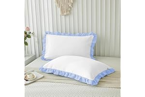 AYANSHI BEDDING Dual Tone Ruffle Pillow Shams Standard Size Set of 2, 20X26 - Unique Ruffled Fringe Design Pillow Cases Soft & Breathable - Luxurious Decorative Pillow Covers 20X26 - (White-Sky Blue)