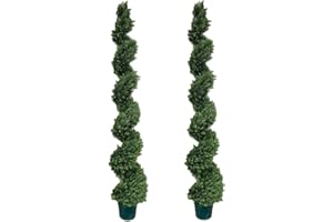 SILK TREE WAREHOUSE Two 6 Foot 4 Inches Artificial Cypress Spiral Topiary Trees Potted Indoor or Outdoor