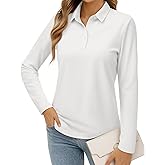 MAGCOMSEN Women's Polo Shirts Long Sleeve Cotton Collared T Shirt Golf Shirt Business Casual Tee Uniform Tops 3-Button