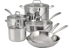 Tramontina Stainless Steel Tri-Ply Clad 10-Piece Cookware Set, Glass Lids, 80116/1011DS