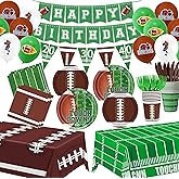 142Pcs Football Birthday Party Decorations Serve 20 – Complete Football Party Supplies with Plates, Cups, Napkins, Tablecloth, Balloons, Banner for Football Game Day, Super Bowl