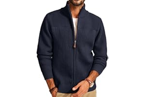 PJ PAUL JONES Men's Full Zipper Cardigan Casual Stand Collar Cardigan Sweater Ribbed Knit Long Sleeve Sweater