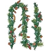 VEVOR Christmas Garland, 9-Ft Artificial Christmas Garland with Light String, Faux Greenery Decoration with Berry Clusters, Pine Needles, Pine Cones, Realistic Xmas Collection for Mantel & Fireplace
