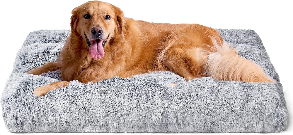 EHEYCIGA Extra Large Dog Bed Calming Fluffy Crate Bed Grey 112x85x10cm