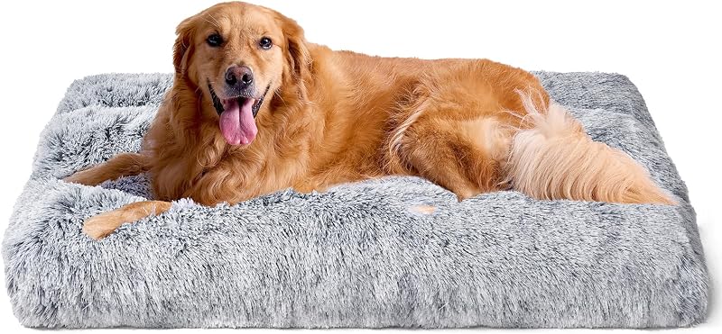 EHEYCIGA Extra Large Dog Bed Calming Fluffy Crate Bed Grey 112x85x10cm