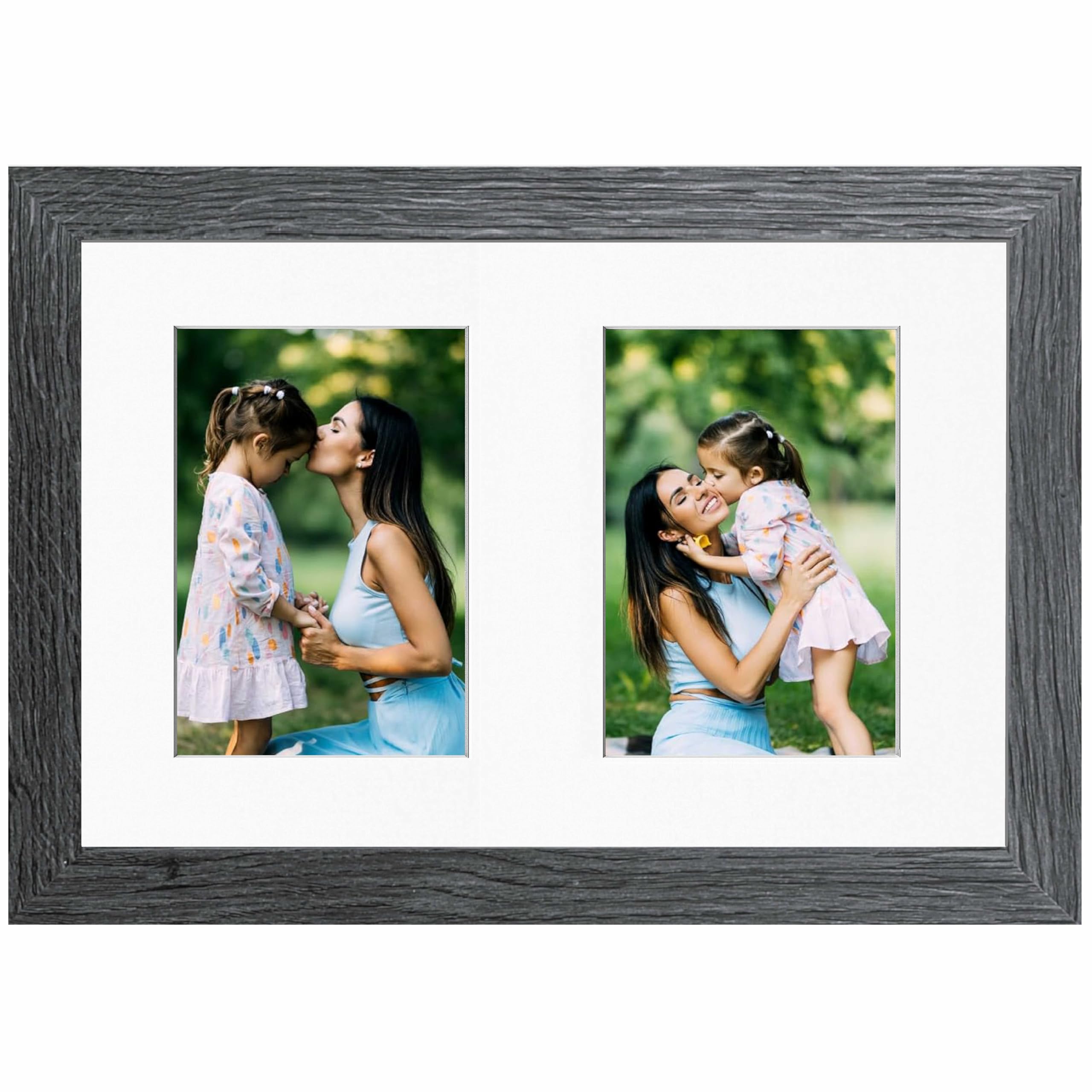 A4 Grey Picture Frame with Mount for Two Photos – Dual Aperture Collage Frame for Photo Prints, Art, Posters, or Certificates – Wall or Tabletop Display