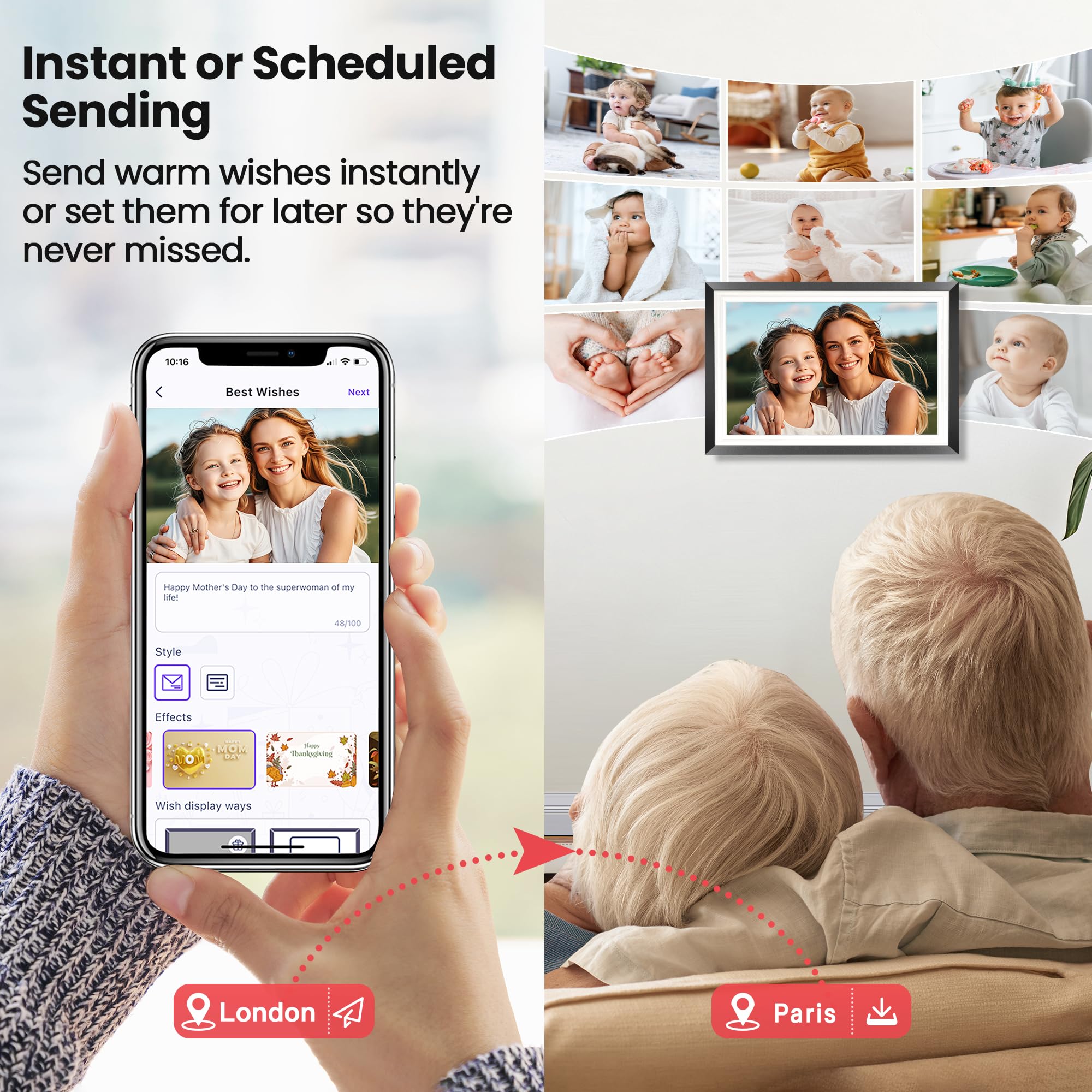 RCA 10.1” WiFi Digital Picture Frame, Electronic Photo Frames 32GB Storage, HD IPS Touch Screen WiFi Frame/Auto Rotate/Wall Mounted, Easy Setup in Uhale App to Share Photo/Video Anytime (Black)