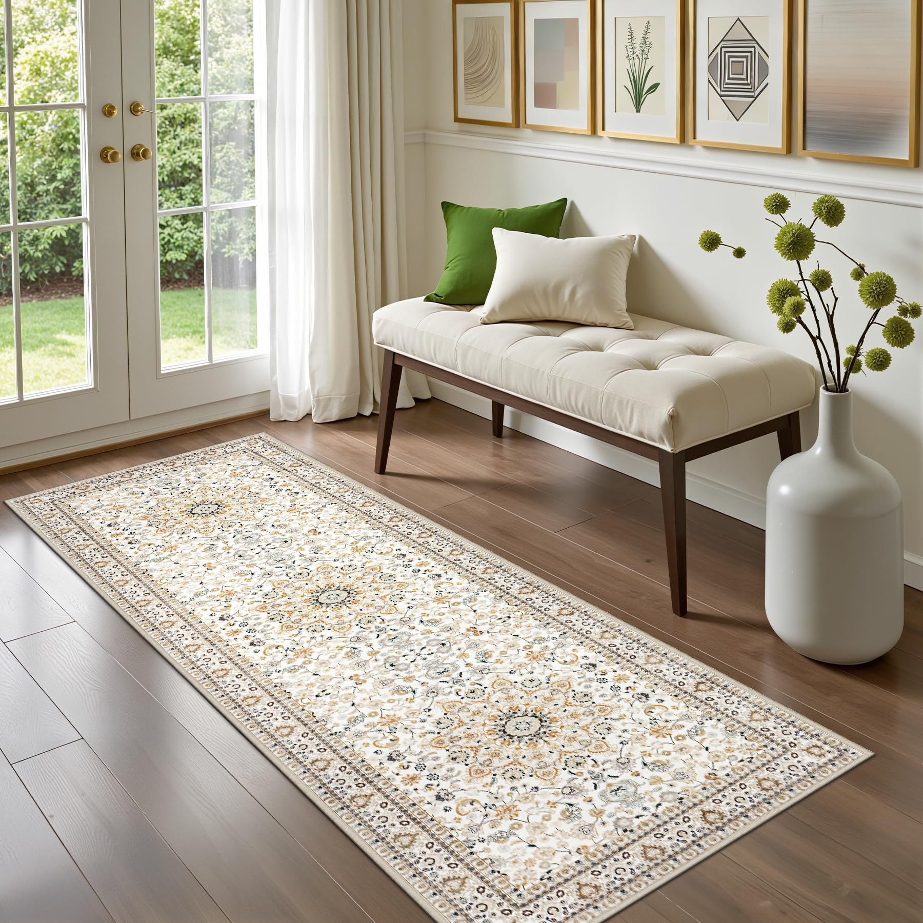 Condition photo showing As Is for hallway runner rug non slip - washable 2.6x8 kitchen rugs for living room, low-pile soft bedroom rug