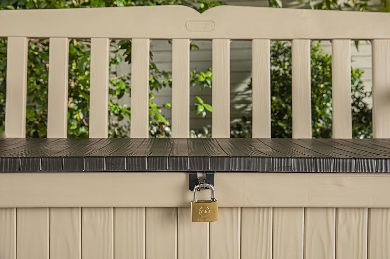 Cassapanca Contenitore Eden con Capacità di 265 Litri in Resina, Resistente agli agenti atmosferici, Colore Beige/Marrone, 140 x 60 x 84 cm