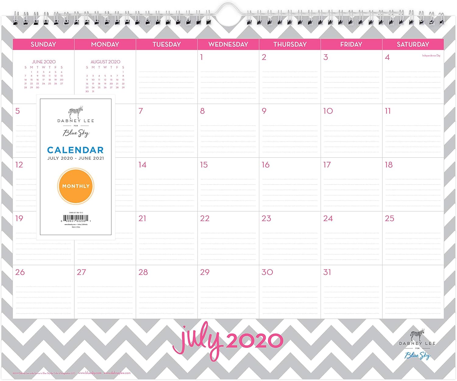 Dabney Lee for Blue Sky 2020-2021 Academic Year Monthly Desk Pad Calendar, Two-Hole Punched, Ruled Blocks, 22" x 17", Ollie : Office Products