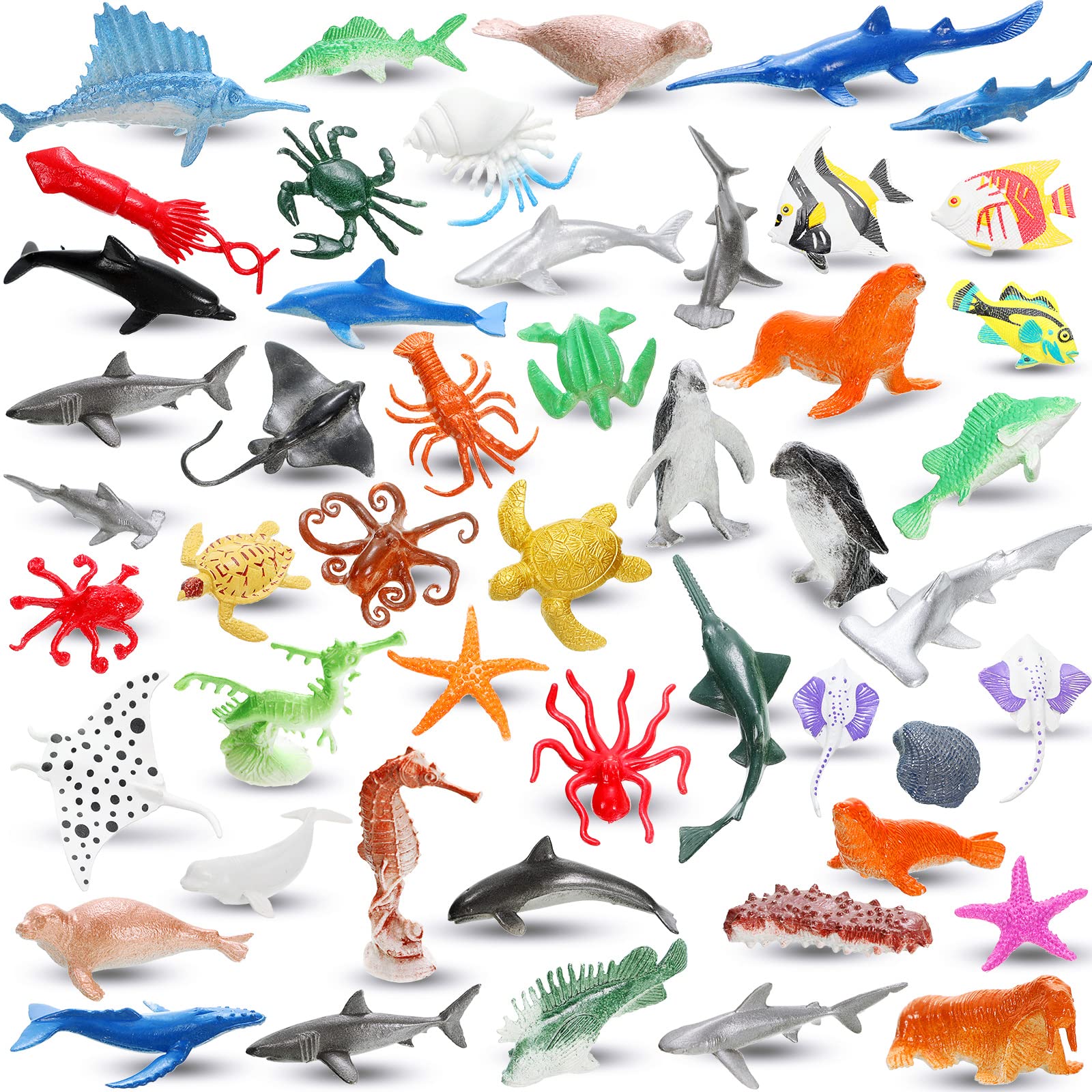 Photo 1 of Hungdao 96 Pieces Ocean Sea Animals Plastic Realistic Marine Animal Figurines Mini Under The Sea Decorations Bulk for Educational Party Easter Eggs Stuffers Goody Bag Filler