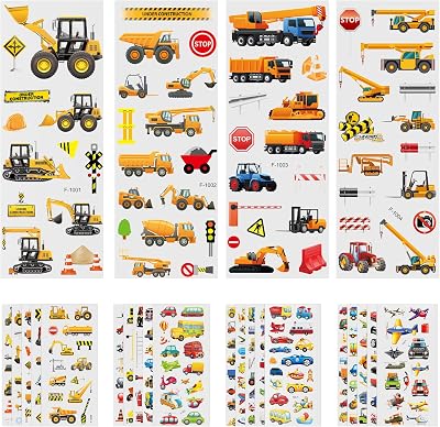 Vicloon 3D Sticker Set 24 PCS Engineering Vehicles Waterproof 17x7cm