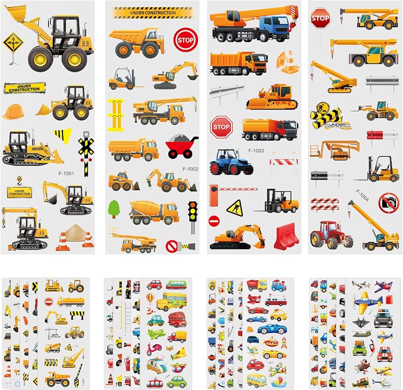 Vicloon 3D Sticker Set 24 PCS Engineering Vehicles Waterproof 17x7cm
