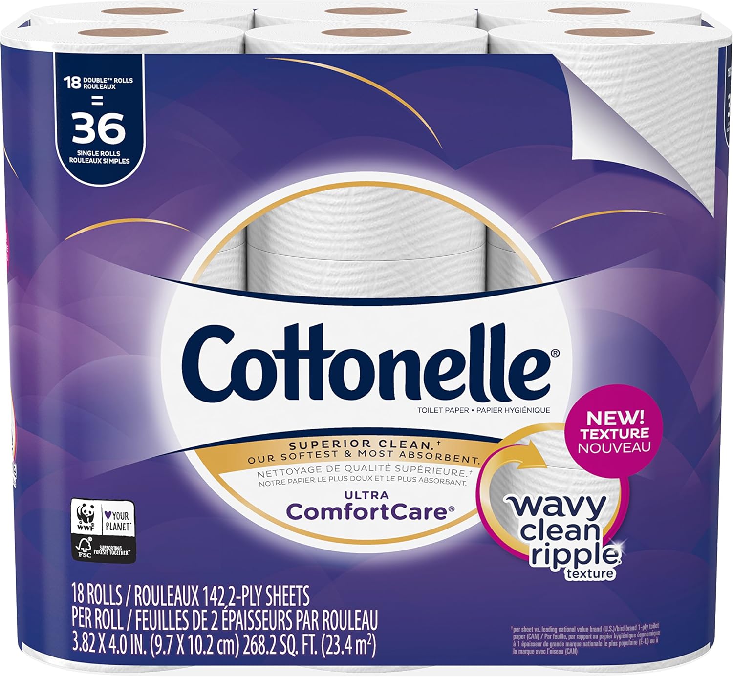 Cottonelle Ultra ComfortCare Toilet Paper, 18 Double Rolls, Strong