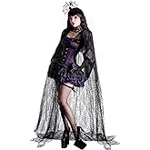 Funnysoft Womens Halloween Spider Web Cape Costume Black Lace Poncho Vampire Witch Hooded Cloak for Halloween