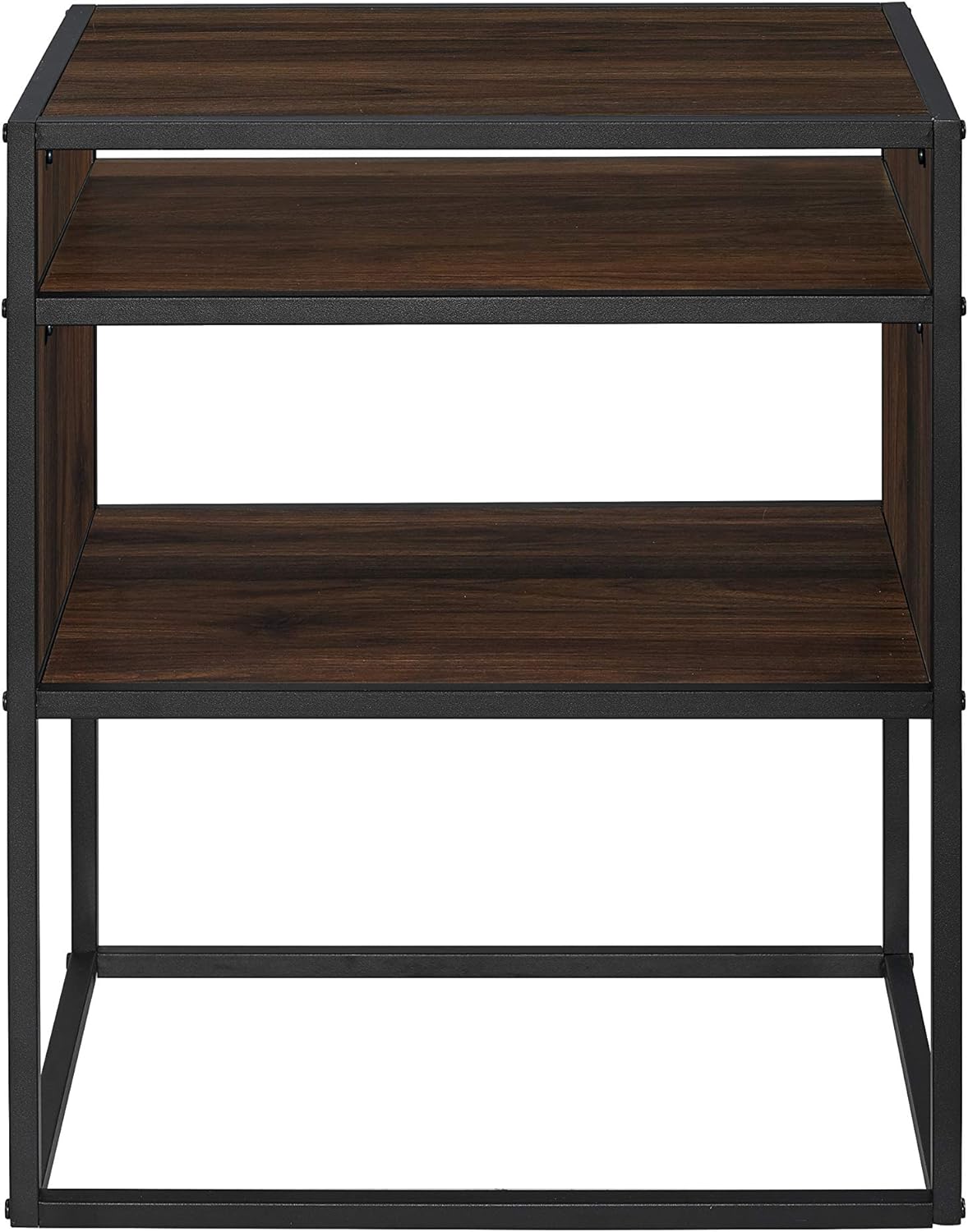Walker Edison Industrial Modern Metal Frame Wood Rectangle Side Accent Set Living Room Storage Shelf End Table, Dark Walnut: Furniture & Decor