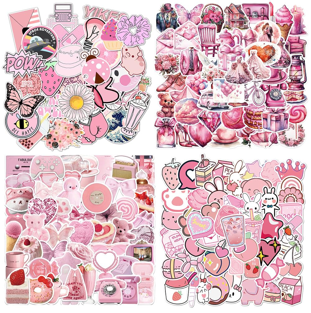 200 Pack Pink Aesthetic Cute VSCO Girls Women Stickers,Vinyl Waterproof Decals Trendy Kawaii Cool Pink Sticker for Laptop, Computer, Luggage, Skateboard, Water Bottles, Scrapbooking,Journaling
