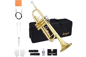 Aileen Lexington Standard Gold Bb Student Model Trumpet Includes Hard Case, Cleaning Rod and Cloth, Gloves