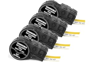 WONFOUCS 4 Pack Compatible M21-750-427 Self-Laminating Wire Wrap Label Tape, 0.75" W x 14' L (19.05 mm x 4.27 m), Vinyl Wire & Cable Lables for Control Panels/Electrical Panels, Black on White