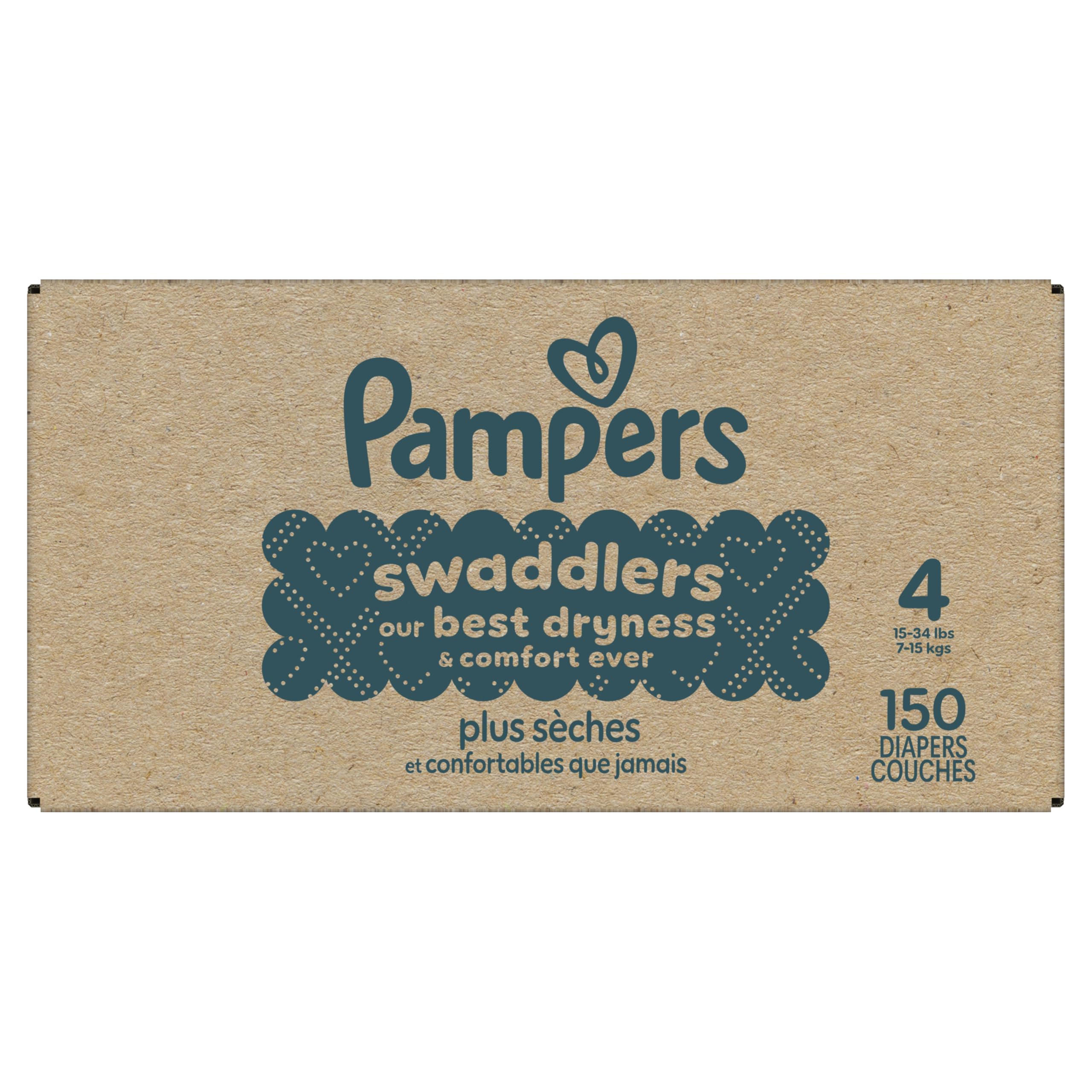 Pampers Swaddlers Diapers, Size 4 (15-34 lbs), 150 Count, Absorbent, Keeps Baby Dry and Comfortable, Skin Safe Disposable Baby Diaper (Packaging May Vary)