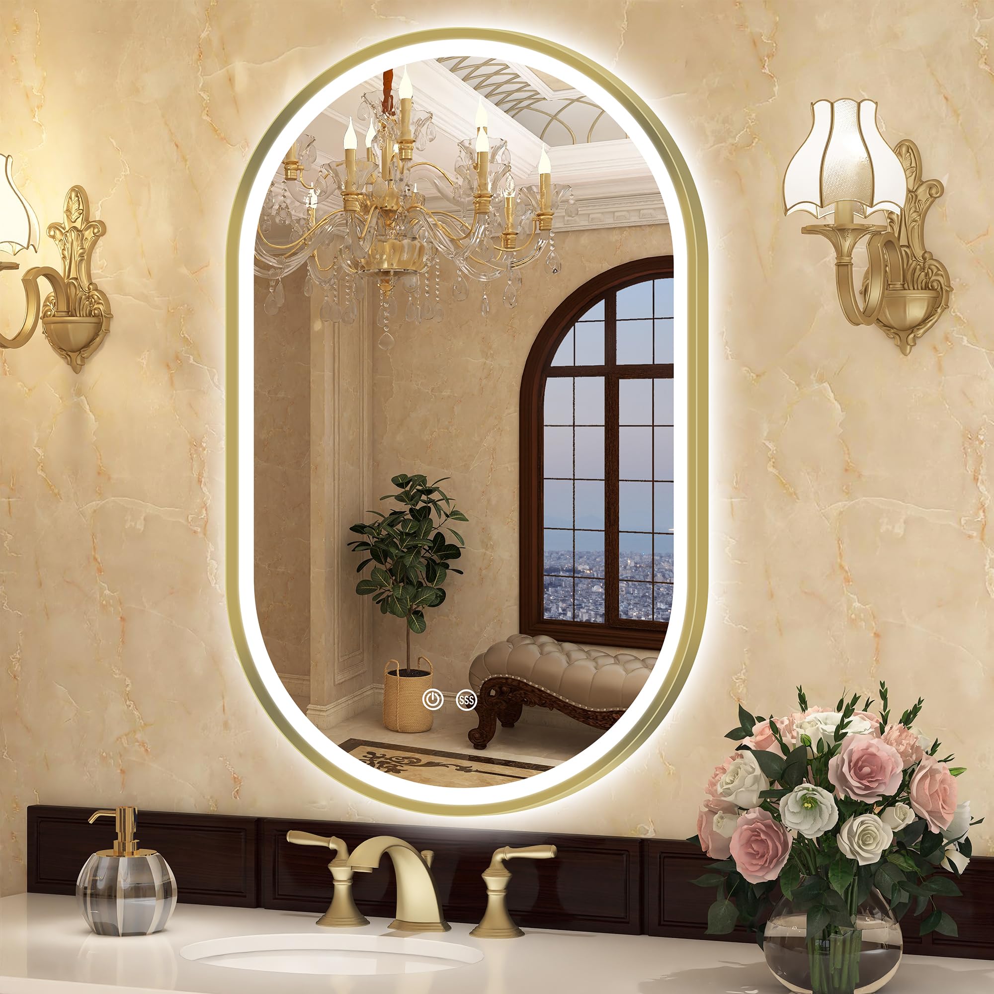 Mua Oval-Led-Bathroom-Mirror with Golden Frame Dimmable Brightness ...
