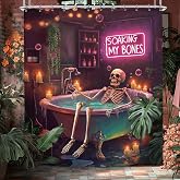 Yookeb Halloween Cool Neon Skeleton Bathroom Shower Curtain 60W by 71H Inch Funny Skull Spooky Scary Horror Plant Polyester Fabric 12 Plastic Hooks Waterproof Decor