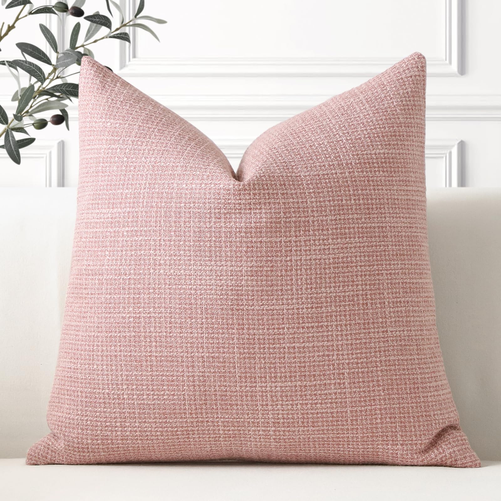 OTOSTAR Linen Throw Pillow Cover Set of 1 Decorative Square Pillowcases Cushion Covers 22x22 Inch for Home Decor Sofa Bedroom Car 55 x 55CM Pink