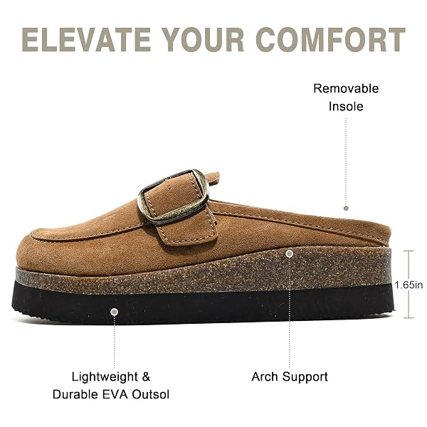 FLEXWIN PLATFORM CLOGS FOR WOMEN, MULES ARCH SUPPORT, COMFORTABLE, SUPPORTIVE CASUAL SHOES FOR WOMEN BROWN