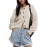 Agoeast Women's Oversized Cropped Cardigan Sweater Open Front Long Sleeve Button Down Knit Outwear
