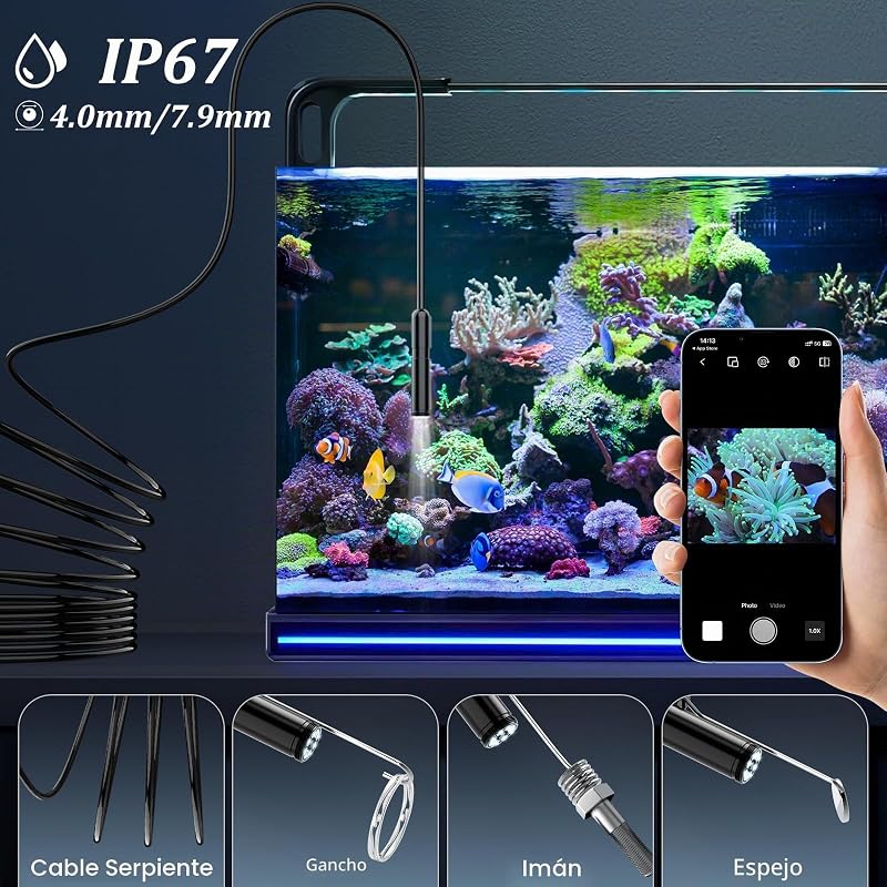 Ennovor Endoscope 1920P HD Snake Inspection Camera, Câmara Endoscópica Tipo-C, Câmara Scope com 8 Luzes LED para Smartphones Android e iOS, iPad, Samsung (33 FT/10 M)