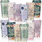 Skylety 12 Pack Christian Gifts for Women Mother's Day Scripture Coffee Cups with Lids 16 oz Bible Verse Tumbler PP Travel Coffee Mug for Mom Teachers Pastor Wife Church Party Favor(Delicate)