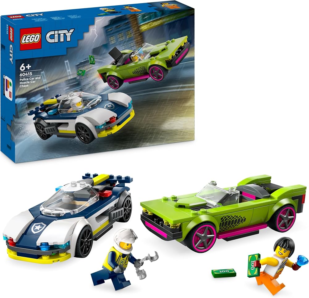 LEGO City Police Car and Muscle Car Chase 60415 Toy Set with Minifigures