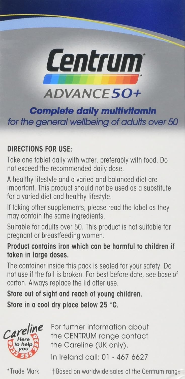 Centrum Advance 50+ Tablets Multivitamin & Mineral Supplements, with 24 essential nutrients, including vitamin D, C, Zinc, 100 ct - Image 3