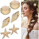 DOPENSPI 6 Pcs Gold Seashell Starfish Hair Clips, Metal Beach Hair Clips 3 Styles Beach Hair Accessories Small Alligator Clip Star Barrettes for Women
