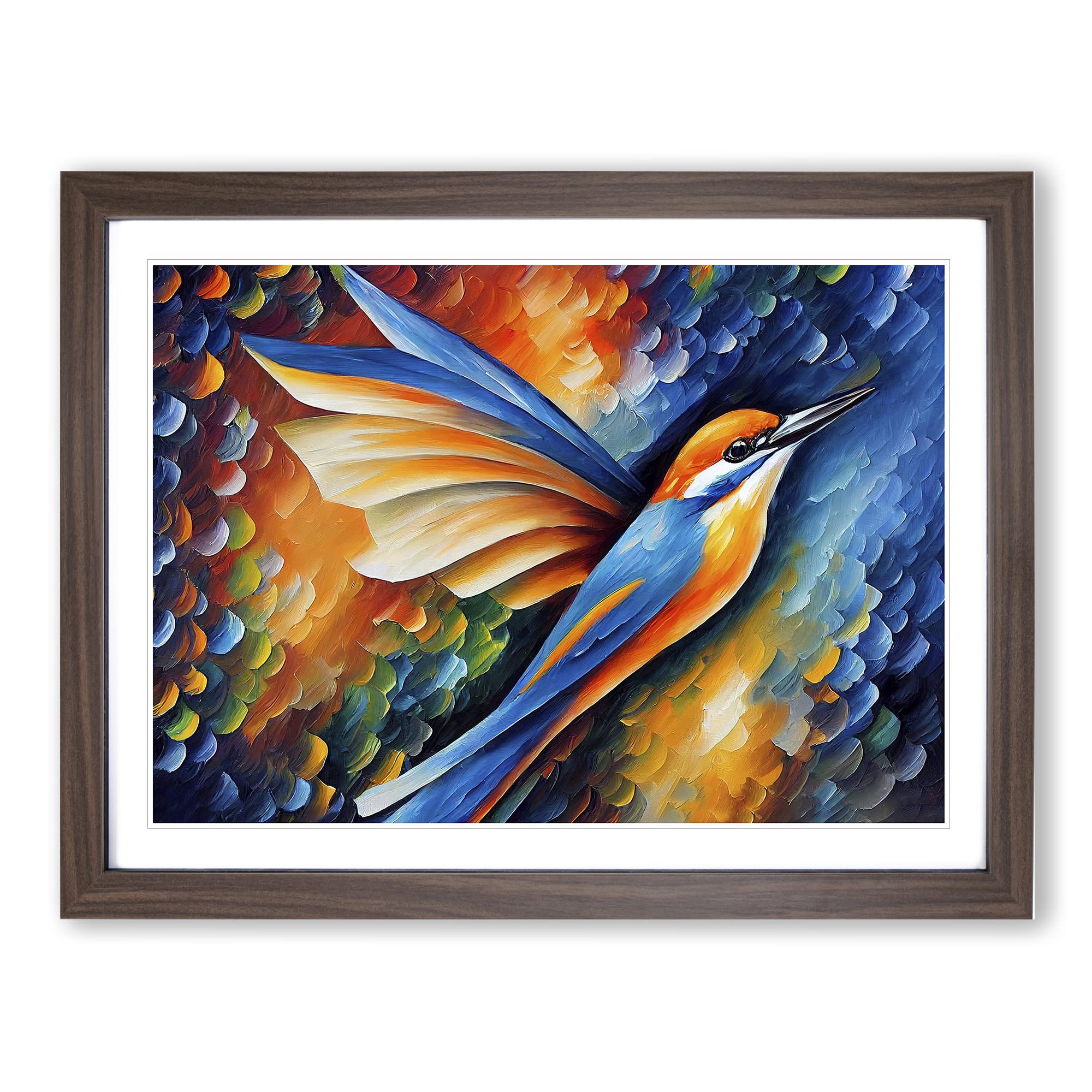 Kingfisher Bird Painting Vol.7 Abstract Framed Print | A4 Walnut Framed Wall Art | Ready to Hang | Abstract Historical Picture | Living Room Bedroom Lounge Office