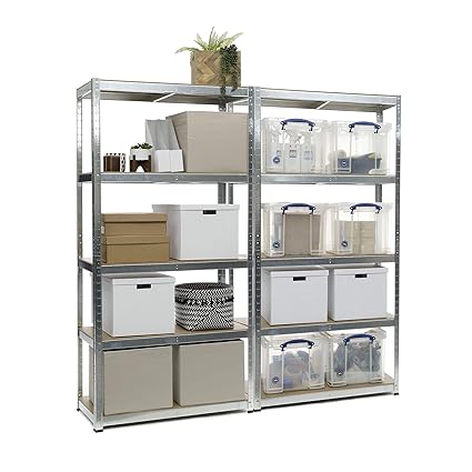 Racking Solutions 2 Bay Heavy Duty Galvanisierte Garagenregaleinheit 5 Niveaus 1800mm H x 900mm B x 400mm D laden Kapazität v