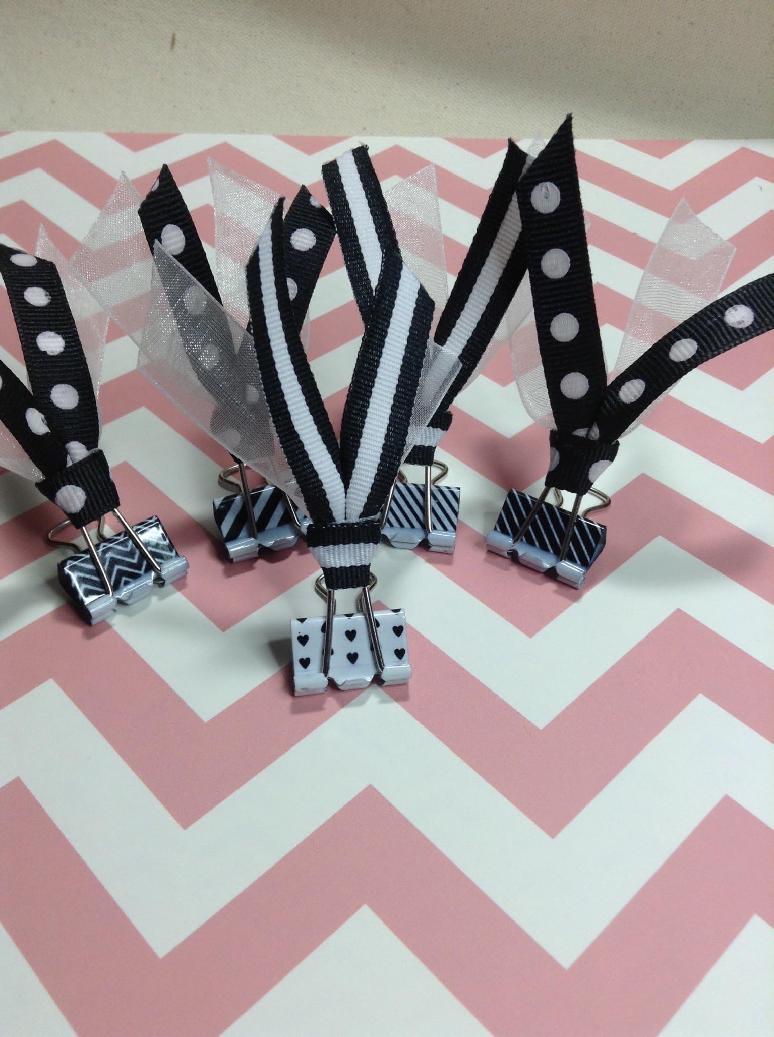 Monochromatic Black & White Mini Binder Clips for Planners, Calendars and Scrapbooks, set of 5