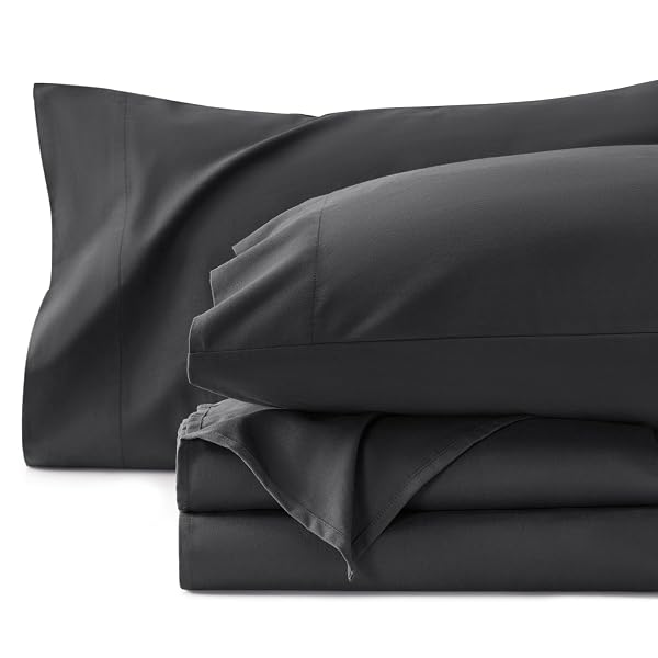 BEDSURE 100% COTTON SHEETS, KING SIZE SHEETS SET, ULTRA SOFT & COMFORT COTTON KING SHEET WITH DEEP POCKET UP TO 16″, 4 PIECE HOTEL LUXURY BEDDING BEDSHEETS FOR WOMEN, MEN, KIDS & TEENS – GREY BLACK