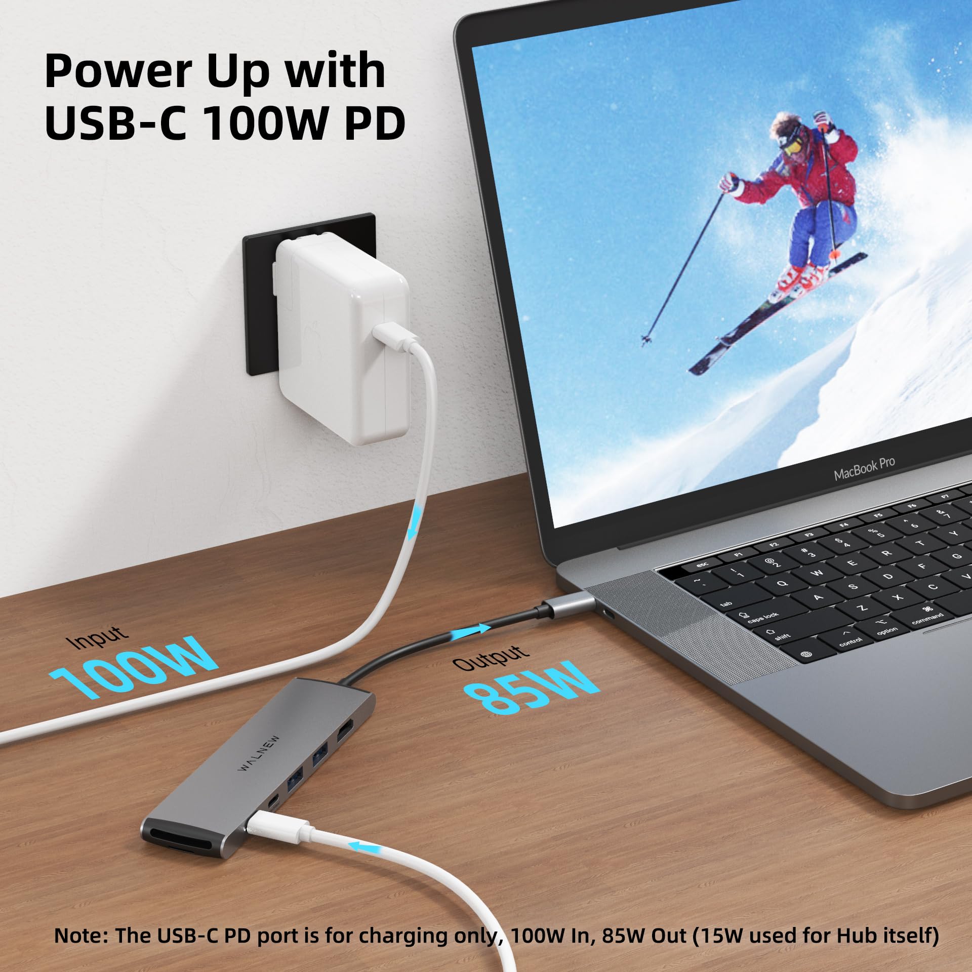 USB C Hub, WALNEW 7 in 1 USB C Docking Station with 4K HDMI,100W PD, 3 5Gbps Data Ports(1 USB-C & 2 USB 3.0),TF/SD Card Reader, USB Hub for Laptop, MacBook Pro/Air/Mac/Dell/HP/ASUS/Acer/Steam Deck
