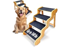 GXONE Dog Stairs for Large/Oldder Dogs,4 Steps Bamboo Wooden Pet Ramp for High Beds, Cars & Couch Sofa - Supports Dog Up to 160 LB,20-inches High